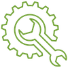 Green and black icon of a wrench